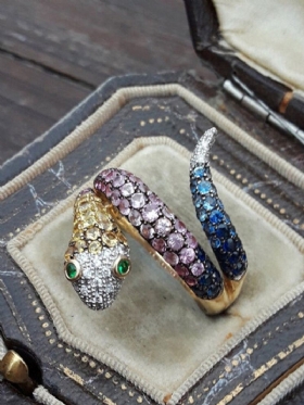 Vintage Obojeni Umetnuti Dijamanti Muški Prsten U Obliku Zmije Ženski Nakit Poklon