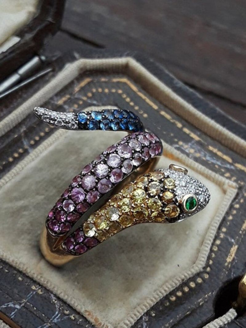 Vintage Obojeni Umetnuti Dijamanti Muški Prsten U Obliku Zmije Ženski Nakit Poklon