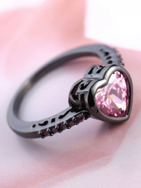 Vintage Prstenje S Cirkonom U Obliku Srca Breskve Šuplje Metalno S Otisnutim Ružičastim Dragim Kamenjem