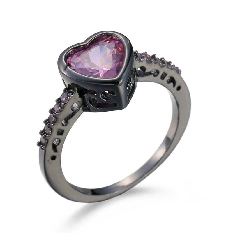 Vintage Prstenje S Cirkonom U Obliku Srca Breskve Šuplje Metalno S Otisnutim Ružičastim Dragim Kamenjem