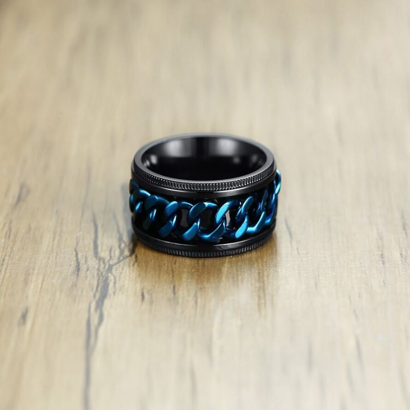 Vintage Prstenje Za Prste Plavi Lančić Od Nehrđajućeg Čelika Ip Crno Pozlaćeno Modni Nakit Za Muškarce