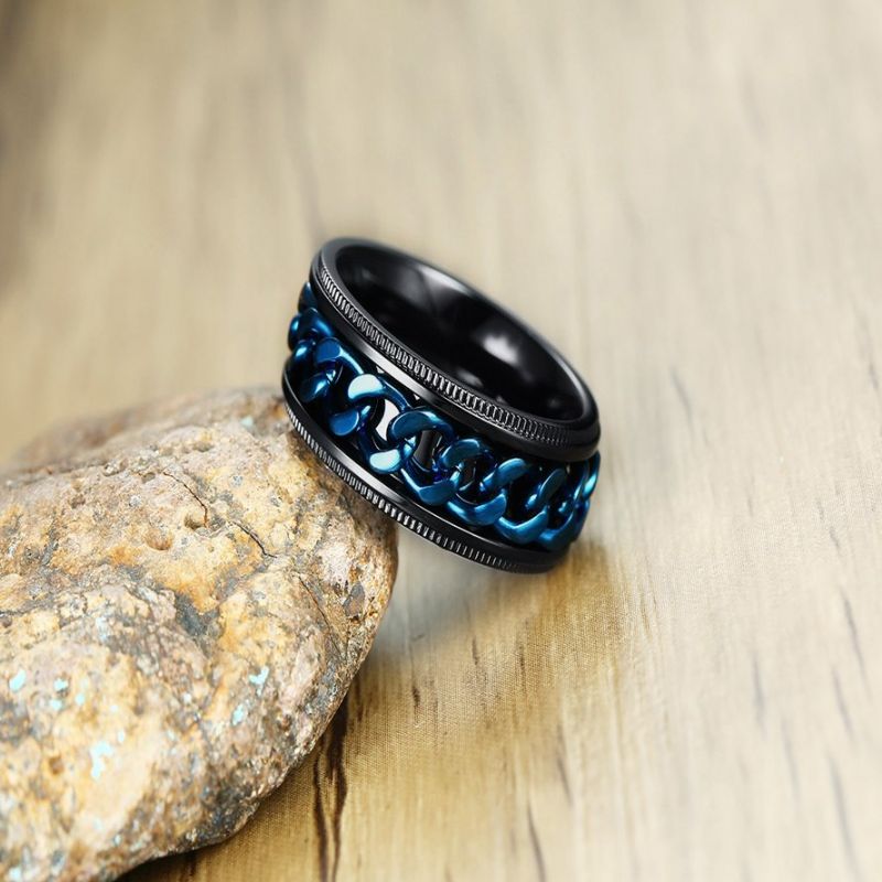 Vintage Prstenje Za Prste Plavi Lančić Od Nehrđajućeg Čelika Ip Crno Pozlaćeno Modni Nakit Za Muškarce