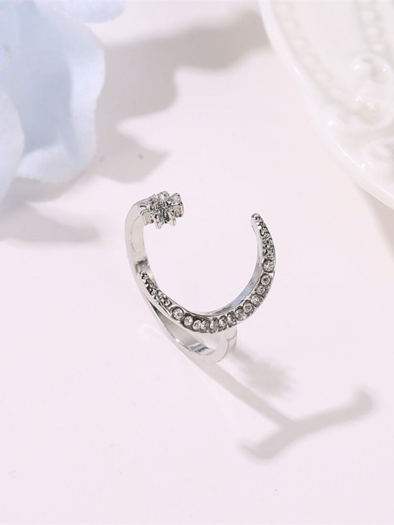Vintage Star Moon Ženski Prsten Podesivi Otvoreni Umetnuti Dijamanti Za Prste Nakit Poklon