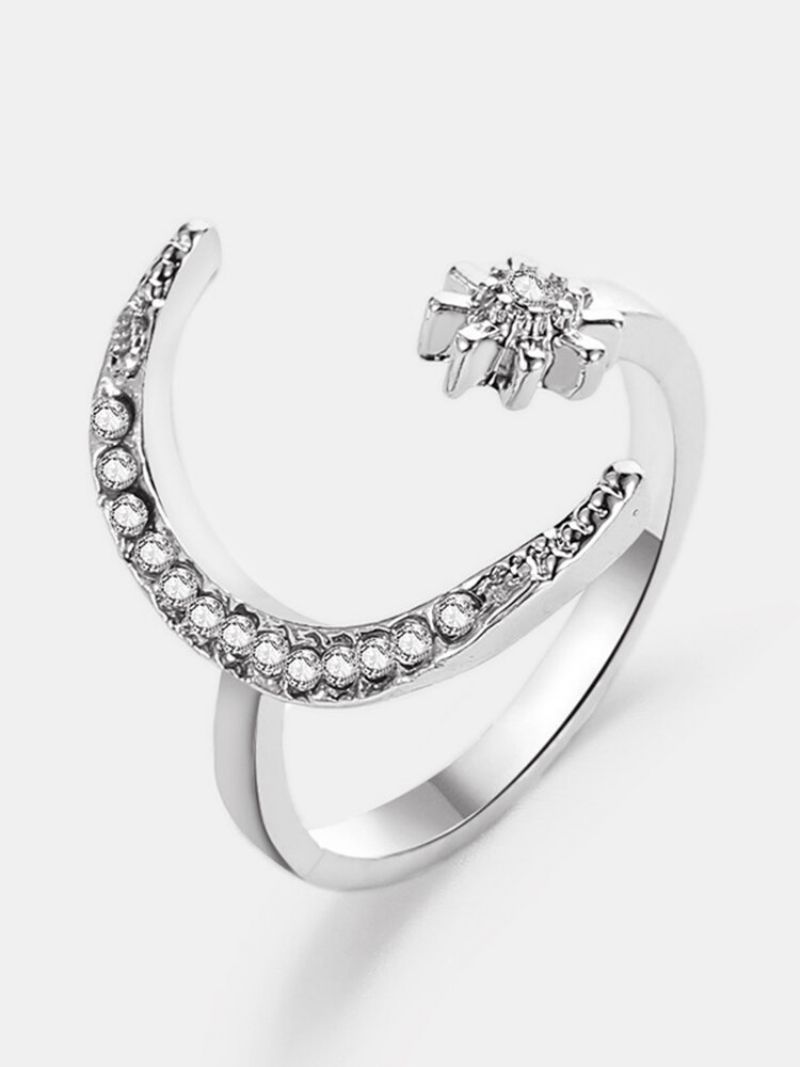 Vintage Star Moon Ženski Prsten Podesivi Otvoreni Umetnuti Dijamanti Za Prste Nakit Poklon