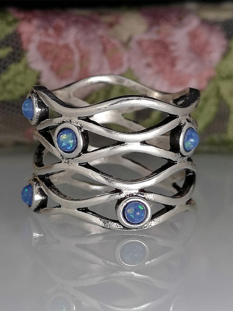 Vintage Trendy Isprepleteni Šuplji Šal S Kopčom Od Plave Opalne Legure S925 Prstenje